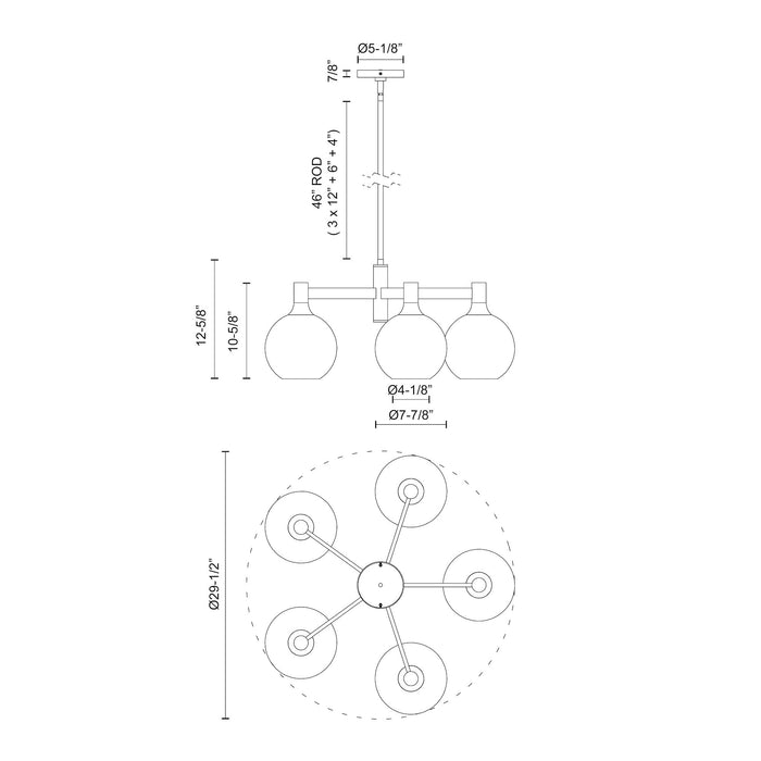 Castilla Five Light Chandelier Clear Glass/Matte Black-Mid. Chandeliers-Alora-Lighting Design Store