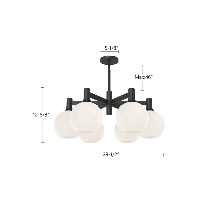 Castilla Six Light Chandelier Matte Black/Opal Matte Glass-Mid. Chandeliers-Alora-Lighting Design Store