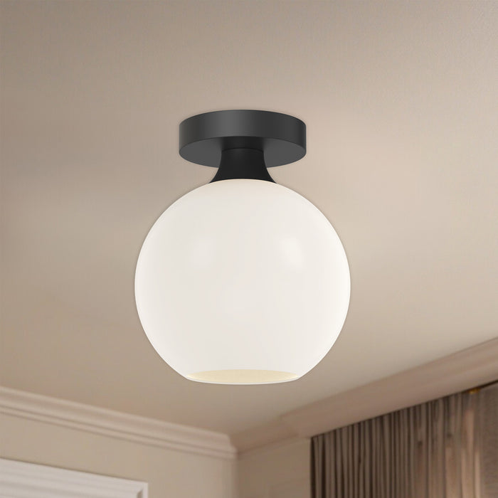 Castilla One Light Flush Mount Matte Black/Opal Matte Glass-Flush Mounts-Alora-Lighting Design Store