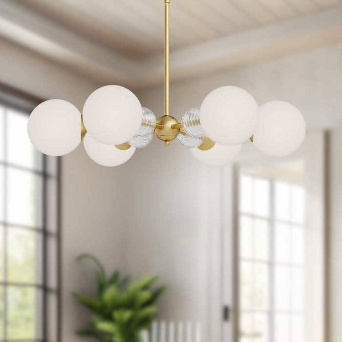 Celia Six Light Chandelier Brushed Gold/Opal Glass-Mid. Chandeliers-Alora-Lighting Design Store