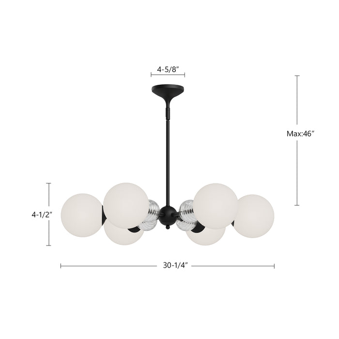 Celia Six Light Chandelier Brushed Gold/Opal Glass-Mid. Chandeliers-Alora-Lighting Design Store