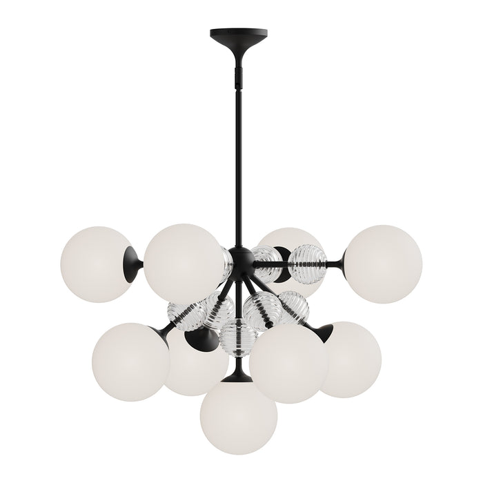 Celia Nine Light Chandelier Matte Black/Opal Glass-Mid. Chandeliers-Alora-Lighting Design Store