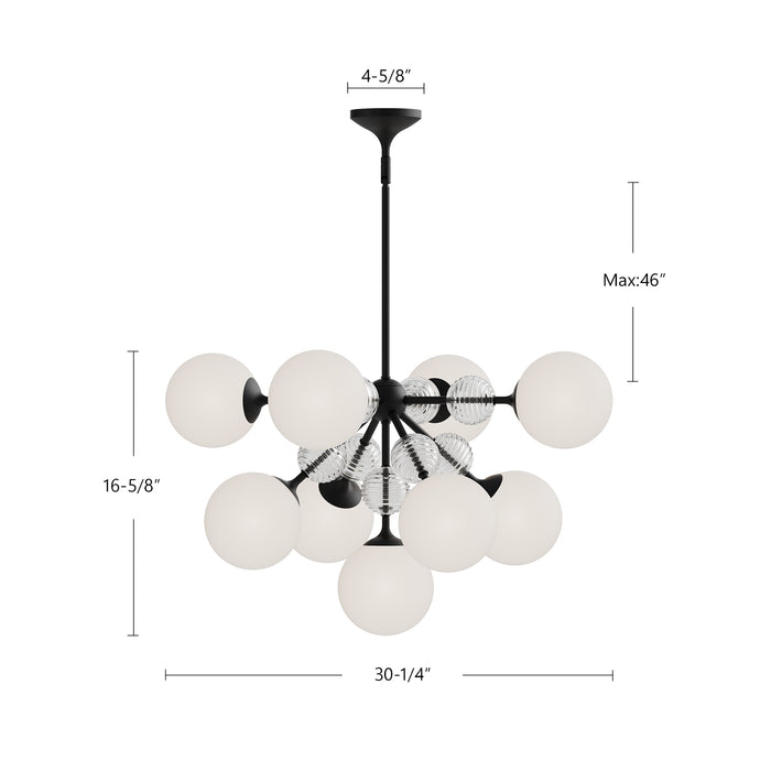 Celia Nine Light Chandelier Brushed Gold/Opal Glass-Mid. Chandeliers-Alora-Lighting Design Store