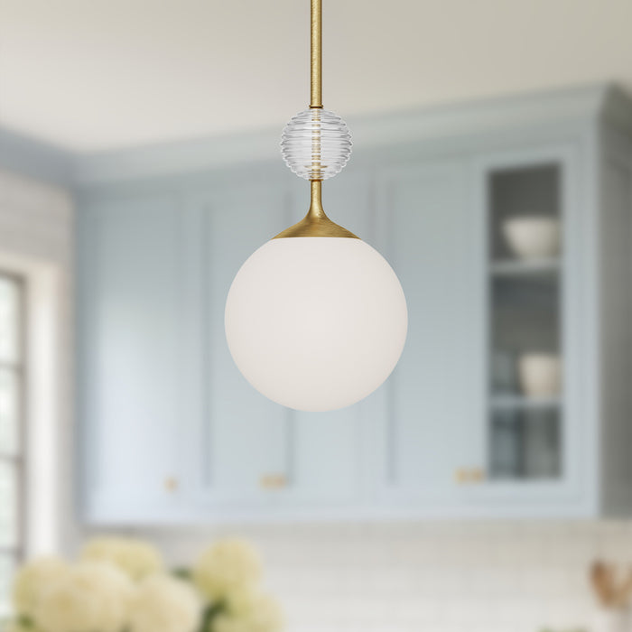Celia One Light Pendant Brushed Gold/Opal Glass-Mini Pendants-Alora-Lighting Design Store