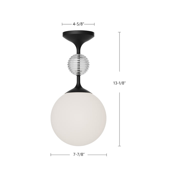 Celia One Light Semi-Flush Mount Matte Black/Opal Glass-Semi-Flush Mts.-Alora-Lighting Design Store
