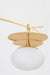 Gold ceiling light fixture with a white glass shade on a light gray background
