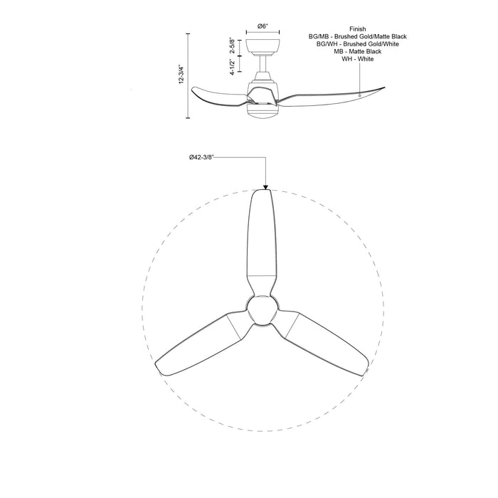 Hugo 42"Ceiling Fan Brushed Gold/Matte White-Fans-Kuzco Lighting-Lighting Design Store