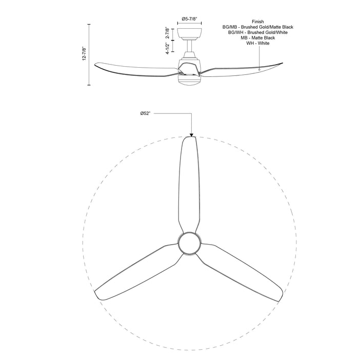 Hugo 52"Ceiling Fan Brushed Gold/Matte White-Fans-Kuzco Lighting-Lighting Design Store