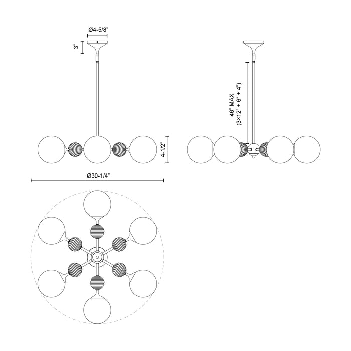 Celia Six Light Chandelier Matte Black/Opal Glass-Mid. Chandeliers-Alora-Lighting Design Store