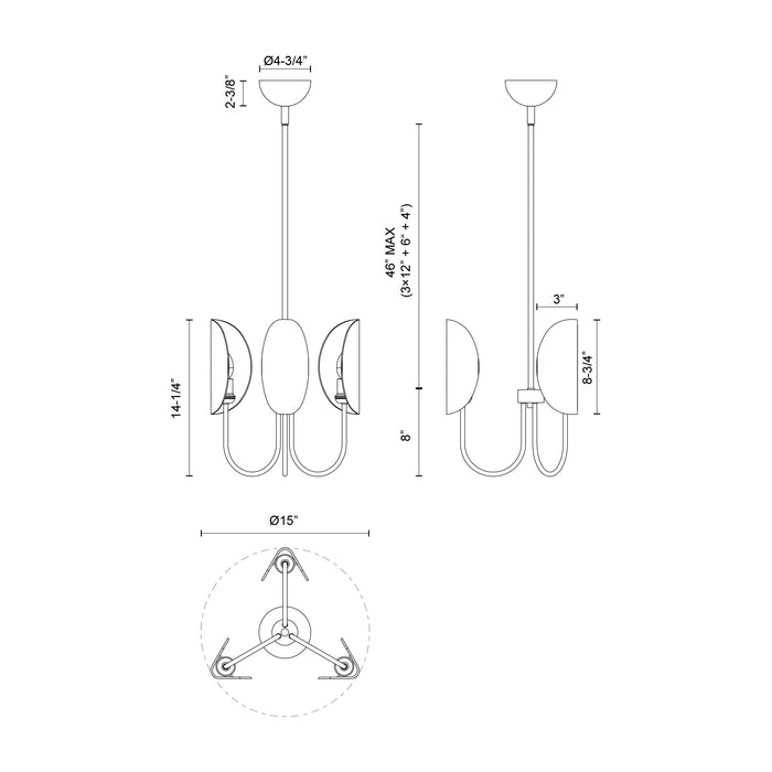 Seno Three Light Chandelier Aged Gold-Mini Chandeliers-Alora-Lighting Design Store