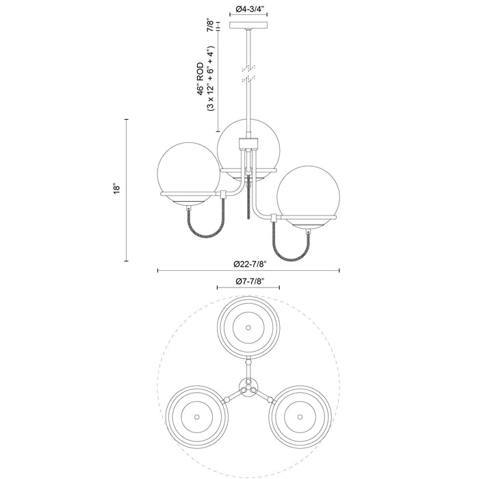 Alba Three Light Chandelier Aged Gold/Opal Glass-Mid. Chandeliers-Alora-Lighting Design Store