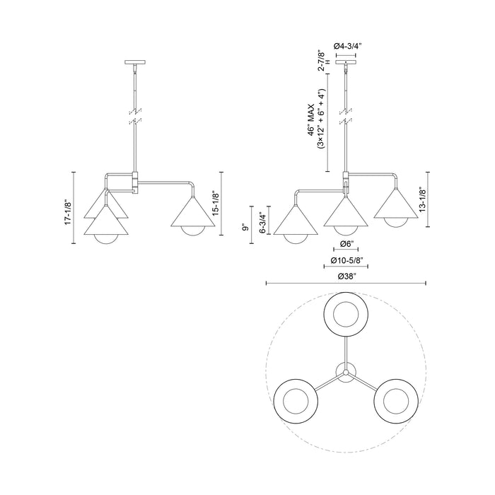 Remy Three Light Chandelier Matte Black/Opal Glass-Mid. Chandeliers-Alora-Lighting Design Store