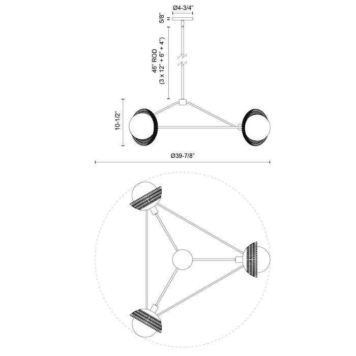 Perth Three Light Chandelier Matte Black/Opal Glass-Large Chandeliers-Alora-Lighting Design Store