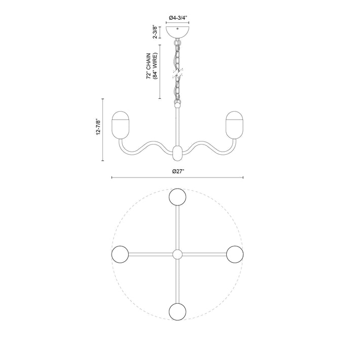 Effie Four Light Chandelier Antique White/Opal Glass-Mid. Chandeliers-Alora-Lighting Design Store