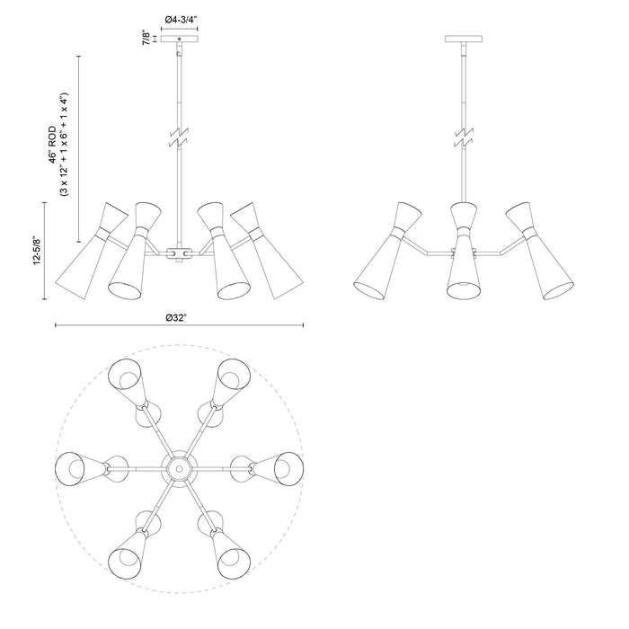 Blake Six Light Chandelier White/Aged Gold-Mid. Chandeliers-Alora-Lighting Design Store