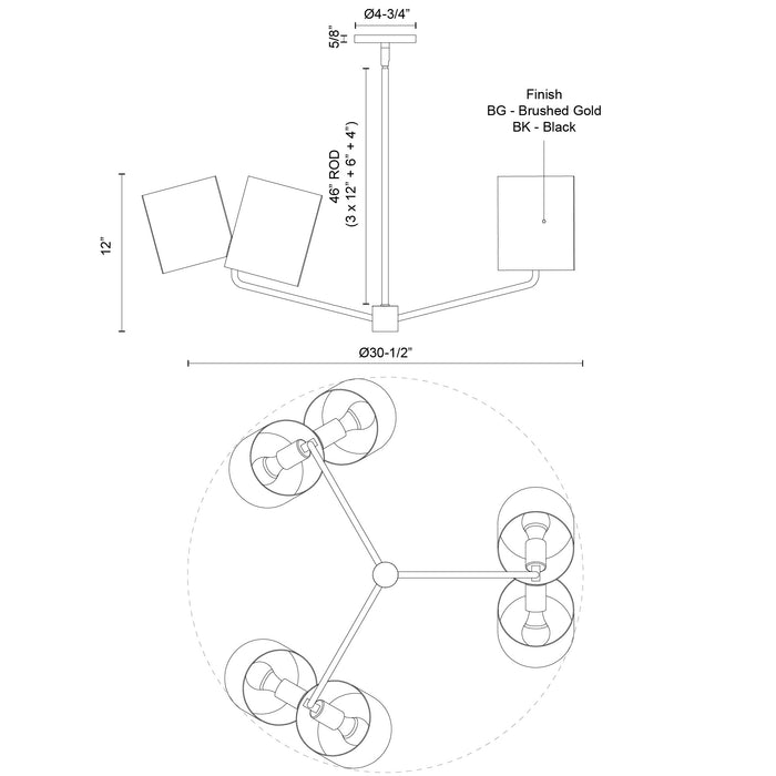 Keiko Six Light Chandelier Black-Mid. Chandeliers-Kuzco Lighting-Lighting Design Store
