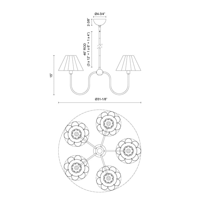 Rosemary Five Light Chandelier Brushed Gold/Folded White-Mid. Chandeliers-Alora-Lighting Design Store