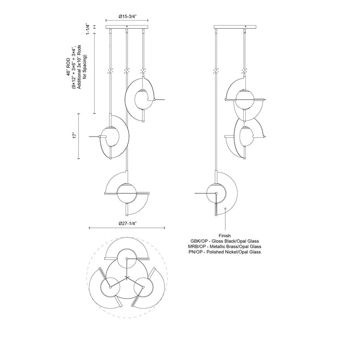 Scorpio LED Chandelier Polished Nickel/Opal Glass-Mid. Chandeliers-Kuzco Lighting-Lighting Design Store