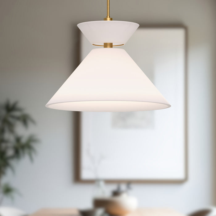 Chapelle One Light Pendant Aged Gold/White Linen-Pendants-Alora-Lighting Design Store