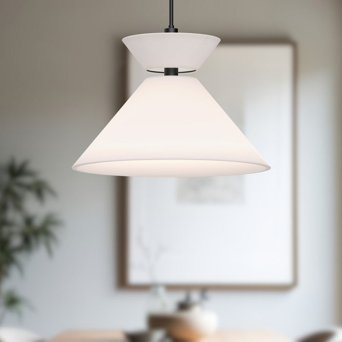 Chapelle One Light Pendant Matte Black/White Linen-Pendants-Alora-Lighting Design Store