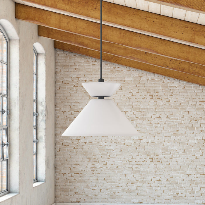 Chapelle One Light Pendant Matte Black/White Linen-Pendants-Alora-Lighting Design Store