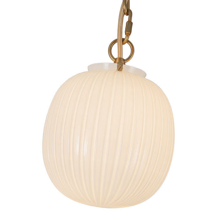 Cherise Three Light Pendant Brushed Gold/Glossy Ribbed Opal Glass-Pendants-Alora-Lighting Design Store
