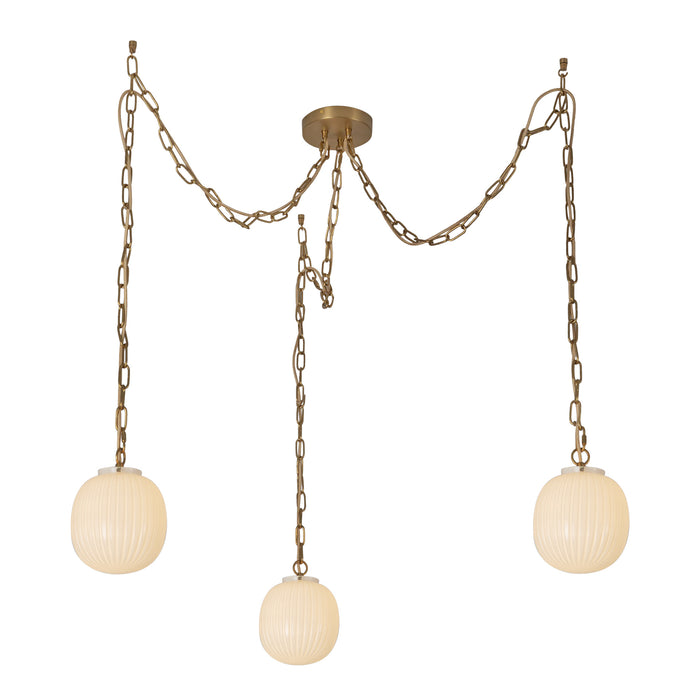 Cherise Three Light Pendant Brushed Gold/Glossy Ribbed Opal Glass-Pendants-Alora-Lighting Design Store