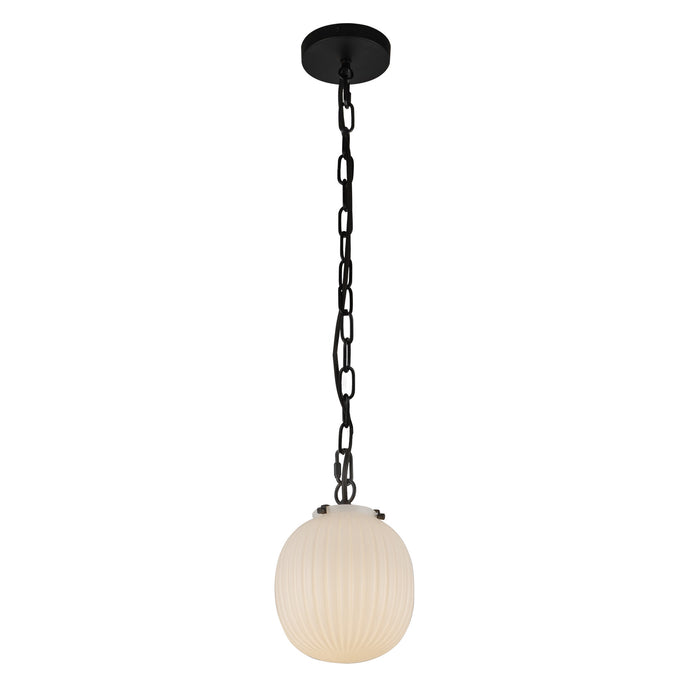 Cherise One Light Pendant Matte Black/Glossy Ribbed Opal Glass-Mini Pendants-Alora-Lighting Design Store