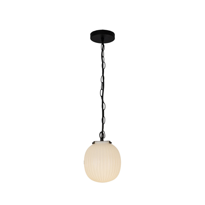 Cherise One Light Pendant Matte Black/Glossy Ribbed Opal Glass-Mini Pendants-Alora-Lighting Design Store