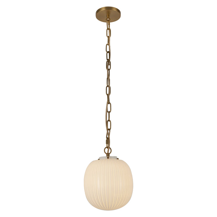 Cherise One Light Pendant Brushed Gold/Glossy Ribbed Opal Glass-Pendants-Alora-Lighting Design Store