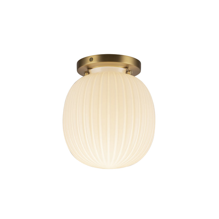 Cherise One Light Semi-Flush Mount Brushed Gold/Glossy Ribbed Opal Glass-Flush Mounts-Alora-Lighting Design Store
