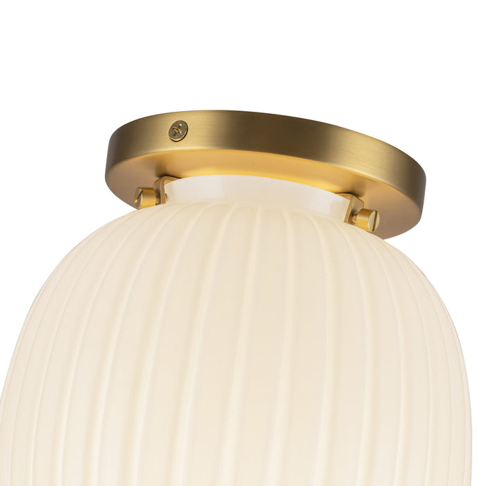 Cherise One Light Semi-Flush Mount Brushed Gold/Glossy Ribbed Opal Glass-Flush Mounts-Alora-Lighting Design Store