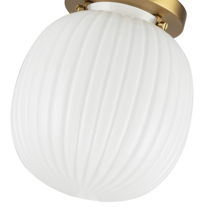 Cherise One Light Semi-Flush Mount Brushed Gold/Glossy Ribbed Opal Glass-Flush Mounts-Alora-Lighting Design Store