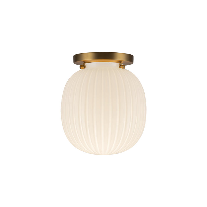 Cherise One Light Semi-Flush Mount Brushed Gold/Glossy Ribbed Opal Glass-Flush Mounts-Alora-Lighting Design Store