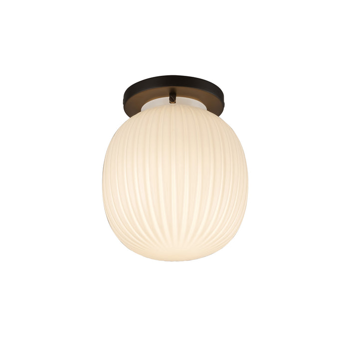 Cherise One Light Semi-Flush Mount Matte Black/Glossy Ribbed Opal Glass-Flush Mounts-Alora-Lighting Design Store