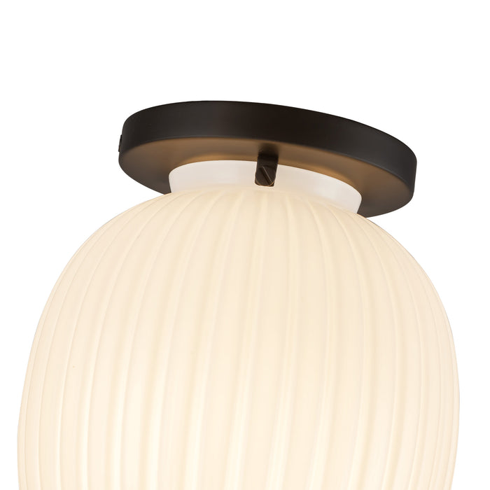 Cherise One Light Semi-Flush Mount Matte Black/Glossy Ribbed Opal Glass-Flush Mounts-Alora-Lighting Design Store