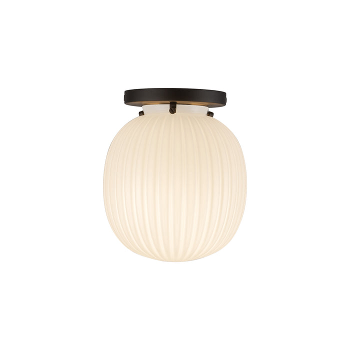 Cherise One Light Semi-Flush Mount Matte Black/Glossy Ribbed Opal Glass-Flush Mounts-Alora-Lighting Design Store