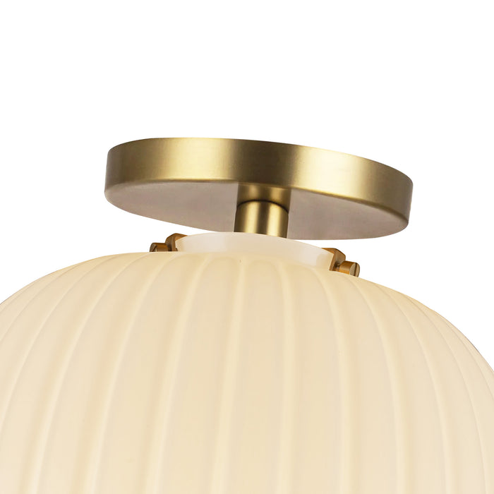 Cherise One Light Semi-Flush Mount Brushed Gold/Glossy Ribbed Opal Glass-Flush Mounts-Alora-Lighting Design Store