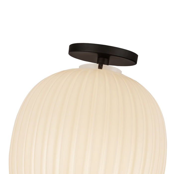 Cherise One Light Semi-Flush Mount Matte Black/Glossy Ribbed Opal Glass-Flush Mounts-Alora-Lighting Design Store