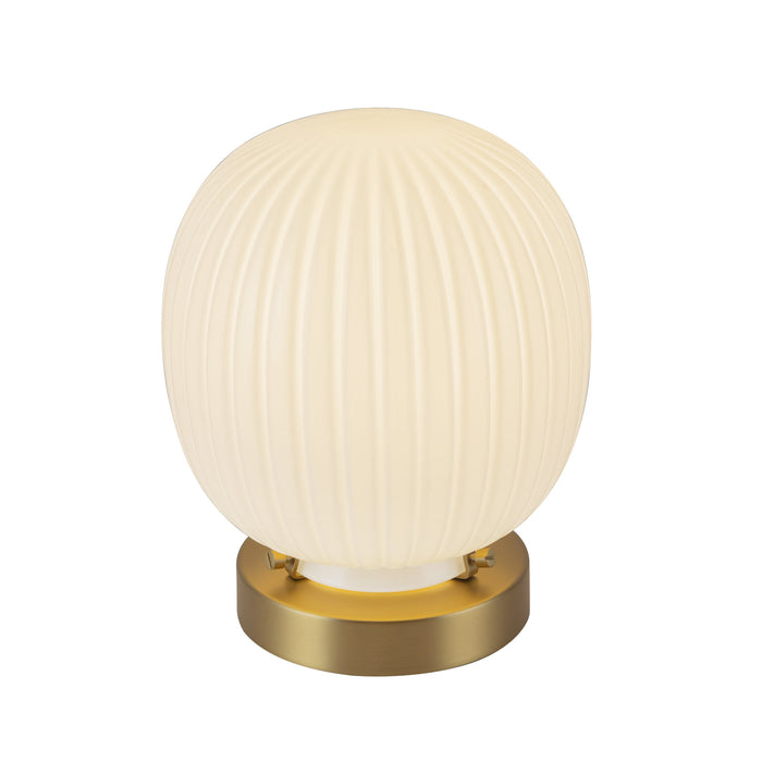 Cherise One Light Table Lamp Brushed Gold/Glossy Ribbed Opal Glass-Lamps-Alora-Lighting Design Store