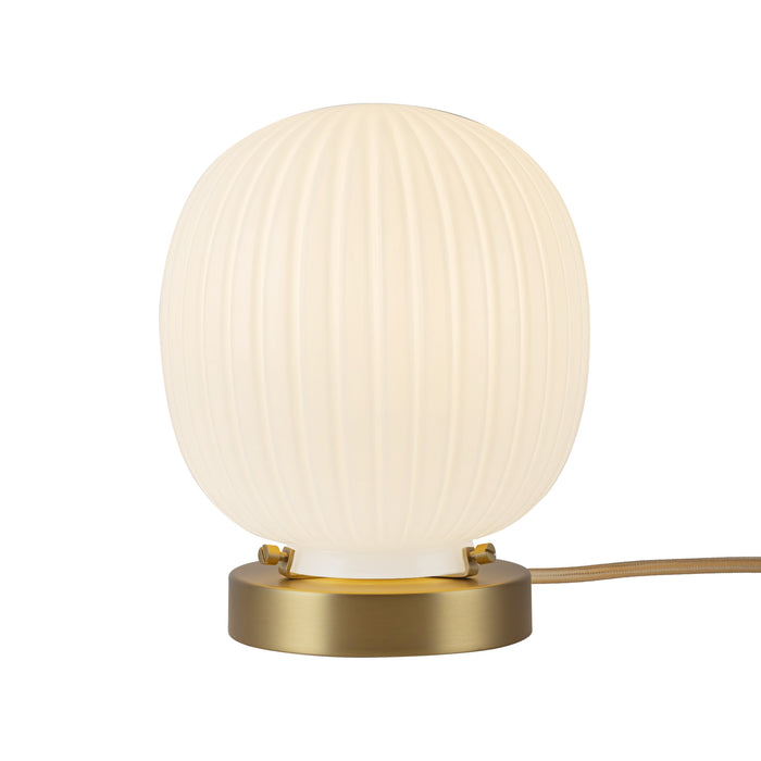 Cherise One Light Table Lamp Brushed Gold/Glossy Ribbed Opal Glass-Lamps-Alora-Lighting Design Store
