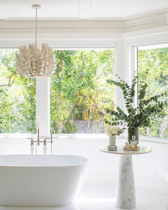 Coco Magnolia Four Light Pendant Cream-Mid. Chandeliers-Palecek-Lighting Design Store