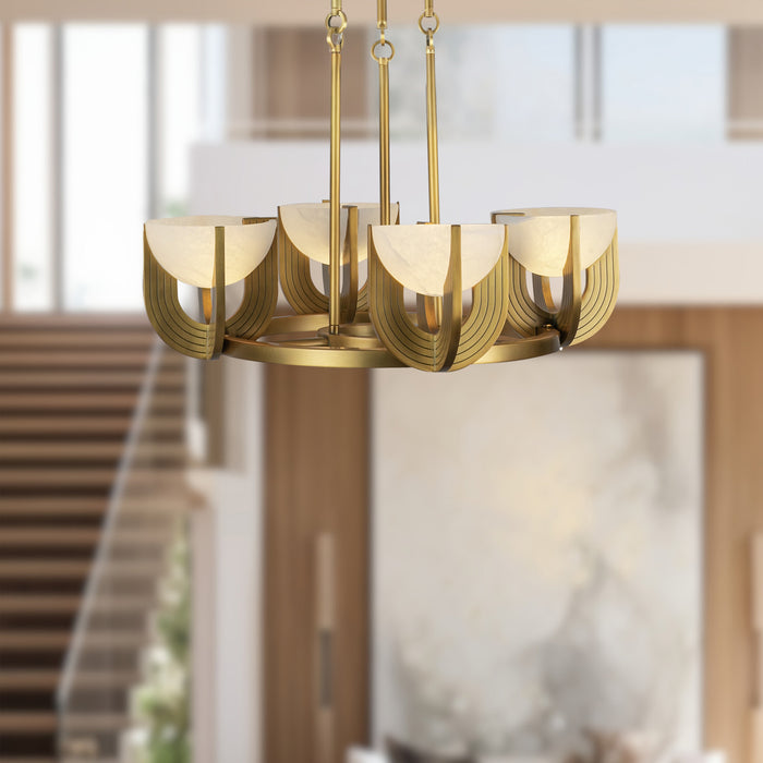 Colette LED Chandelier Vintage Brass/Alabaster-Mid. Chandeliers-Alora-Lighting Design Store