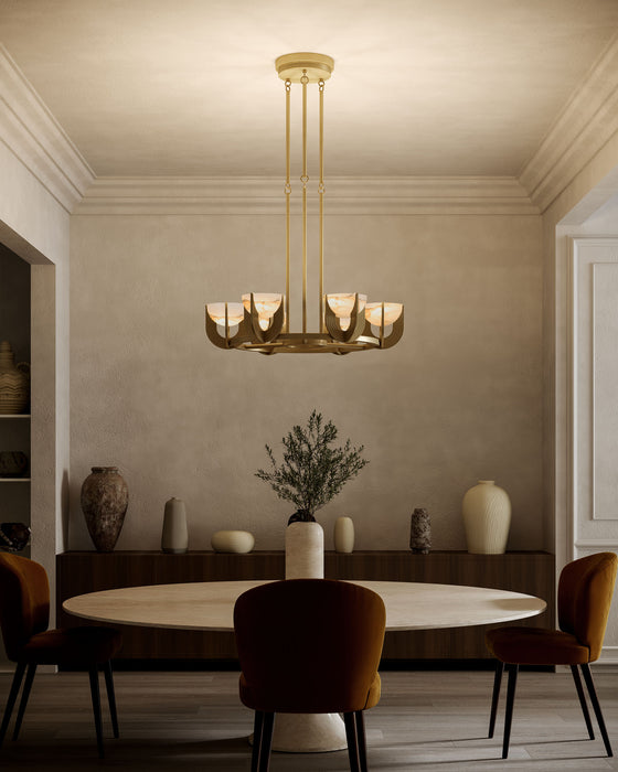 Colette LED Chandelier Vintage Brass/Alabaster-Mid. Chandeliers-Alora-Lighting Design Store