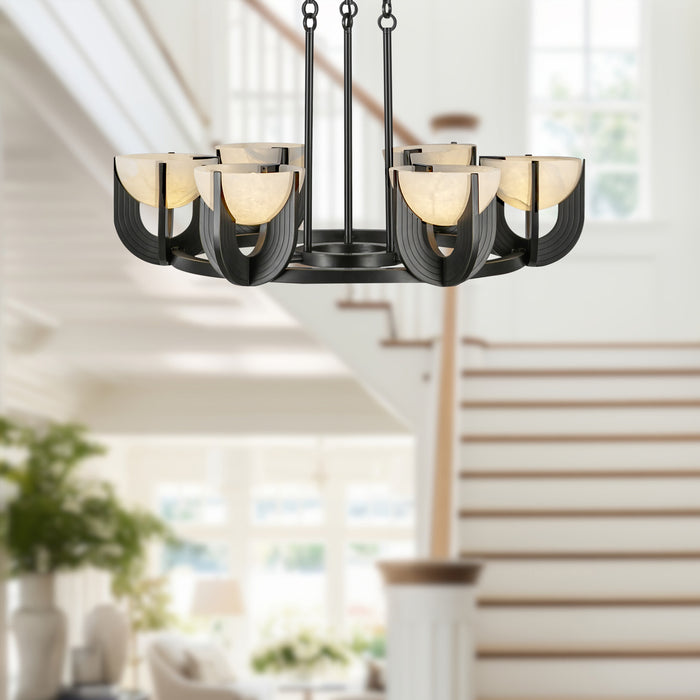 Colette LED Chandelier Urban Bronze/Alabaster-Mid. Chandeliers-Alora-Lighting Design Store