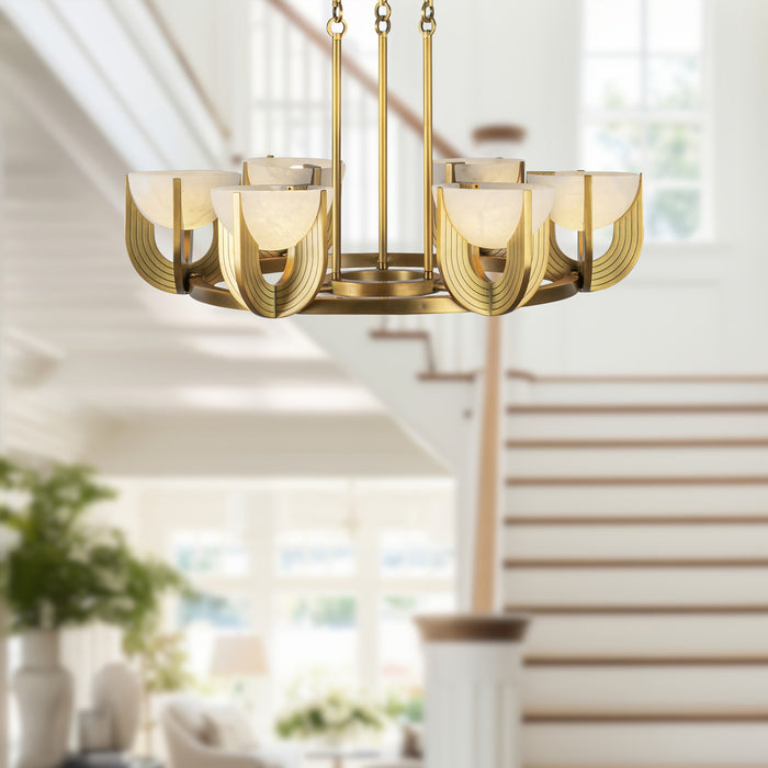 Colette LED Chandelier Vintage Brass/Alabaster-Mid. Chandeliers-Alora-Lighting Design Store
