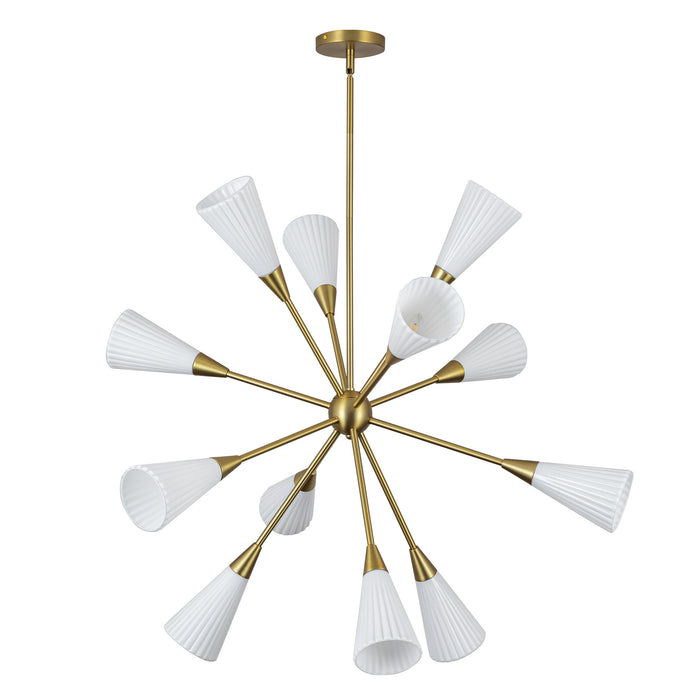 Cosmo 12 Light Chandelier Brushed Gold/Glossy Ribbed Opal Glass-Large Chandeliers-Alora-Lighting Design Store