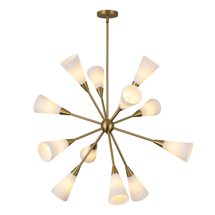 Cosmo 12 Light Chandelier Brushed Gold/Glossy Ribbed Opal Glass-Large Chandeliers-Alora-Lighting Design Store