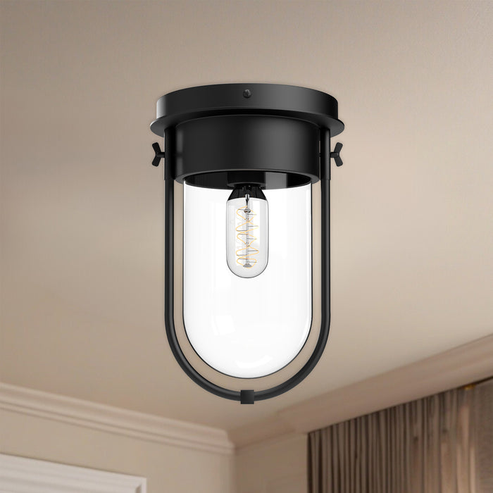 Cyrus One Light Flush Mount Clear Glass/Matte Black-Flush Mounts-Alora-Lighting Design Store