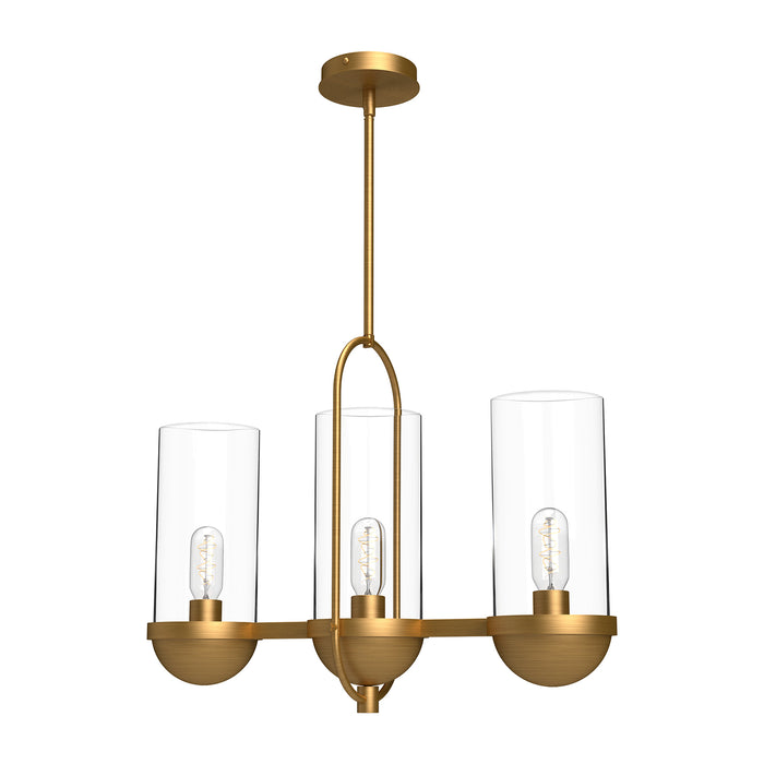 Cyrus Three Light Linear Pendant Aged Gold/Clear Glass-Mini Chandeliers-Alora-Lighting Design Store